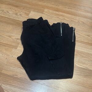 Guess ‎ Black Twill Cargo Pants Women's Zipper Ankle Utility Trousers